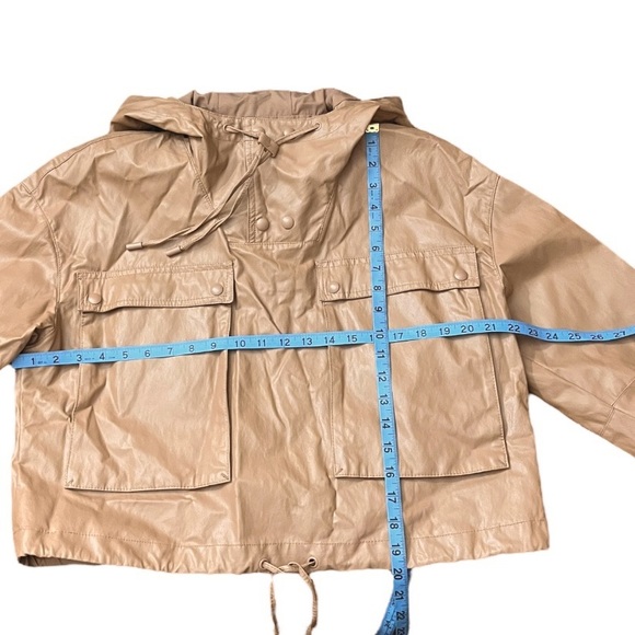 ZARA Limited Edition Faux Leather Jacket Outerwear Size M-L Caramel Tan Khaki - Picture 8 of 14